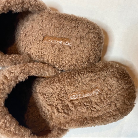 Vince Gaia Shearling Sherpa Mules Block Heel Tan - Picture 8 of 10